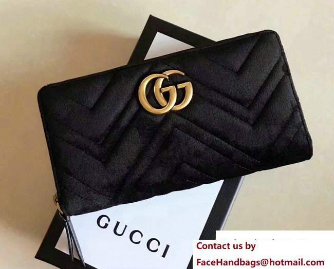 Gucci Velvet GG Marmont Matelasse Chevron Zip Wallet 443123 Black 2017 - Click Image to Close