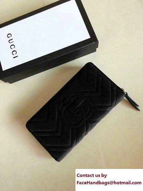 Gucci Velvet GG Marmont Matelasse Chevron Zip Wallet 443123 Black 2017 - Click Image to Close