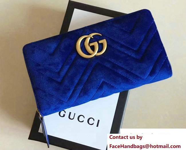 Gucci Velvet GG Marmont Matelasse Chevron Zip Wallet 443123 Blue 2017