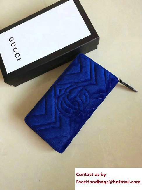 Gucci Velvet GG Marmont Matelasse Chevron Zip Wallet 443123 Blue 2017 - Click Image to Close
