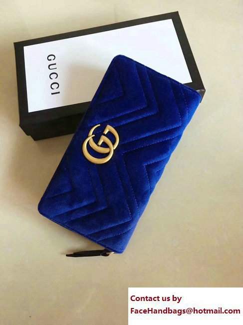 Gucci Velvet GG Marmont Matelasse Chevron Zip Wallet 443123 Blue 2017 - Click Image to Close