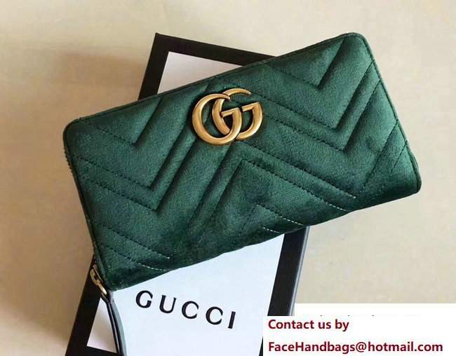 Gucci Velvet GG Marmont Matelasse Chevron Zip Wallet 443123 Green 2017 - Click Image to Close