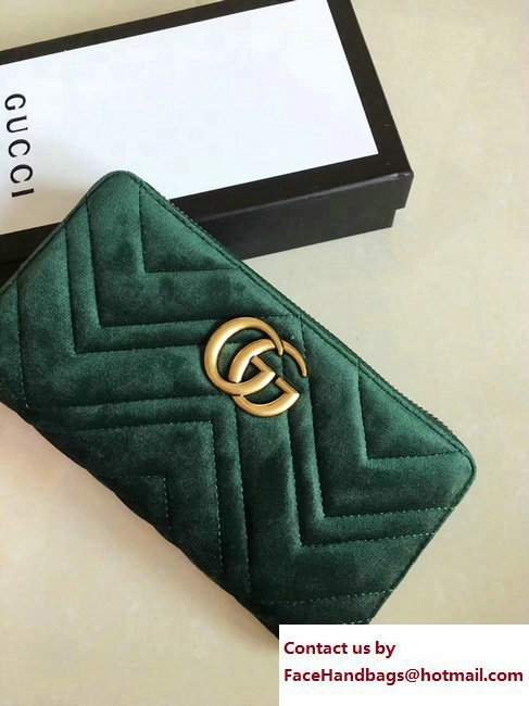 Gucci Velvet GG Marmont Matelasse Chevron Zip Wallet 443123 Green 2017 - Click Image to Close