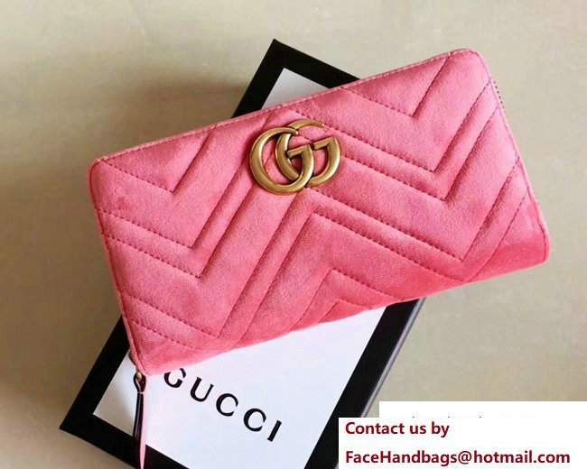 Gucci Velvet GG Marmont Matelasse Chevron Zip Wallet 443123 Pink 2017 - Click Image to Close