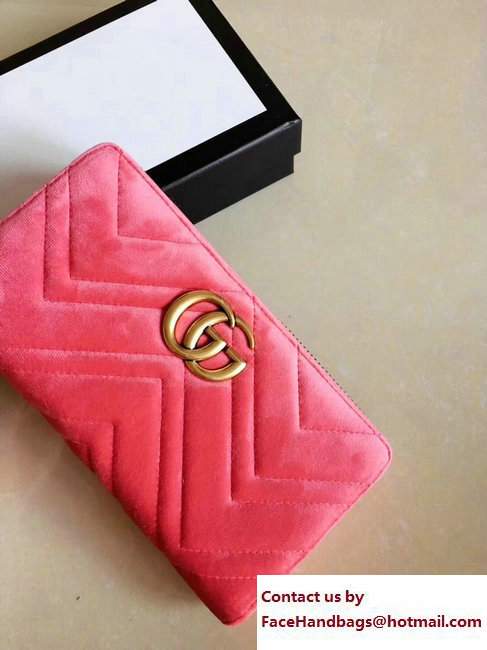 Gucci Velvet GG Marmont Matelasse Chevron Zip Wallet 443123 Pink 2017 - Click Image to Close