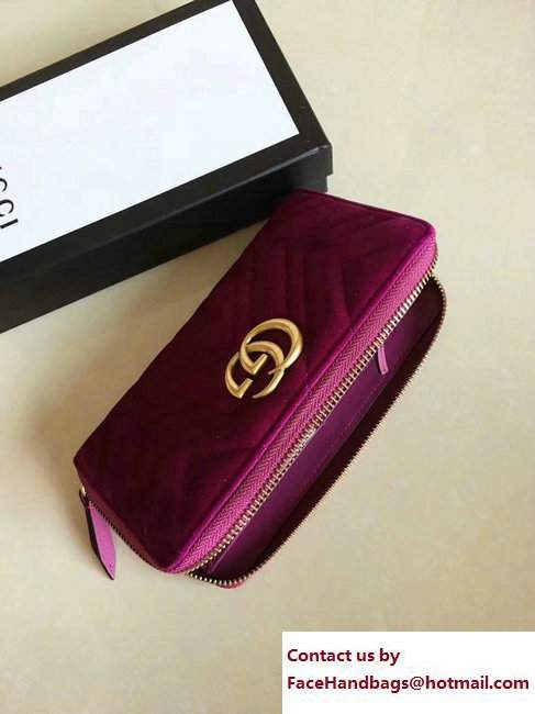 Gucci Velvet GG Marmont Matelasse Chevron Zip Wallet 443123 Purple 2017 - Click Image to Close