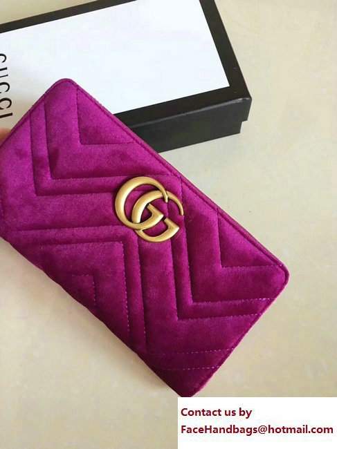 Gucci Velvet GG Marmont Matelasse Chevron Zip Wallet 443123 Purple 2017
