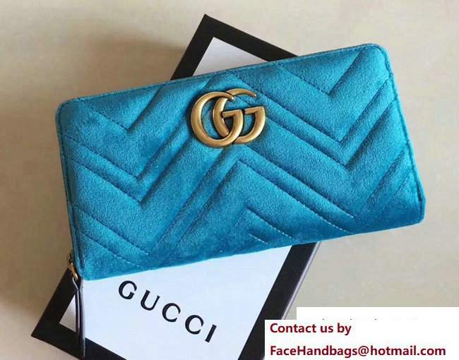 Gucci Velvet GG Marmont Matelasse Chevron Zip Wallet 443123 Turquoise 2017 - Click Image to Close