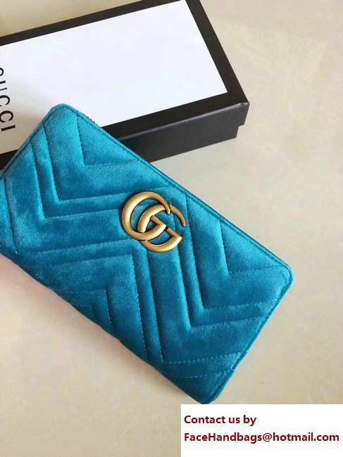 Gucci Velvet GG Marmont Matelasse Chevron Zip Wallet 443123 Turquoise 2017