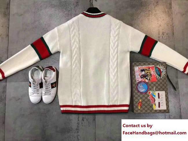 Gucci Web Cable Knit Wool Cardigan 497037 2018