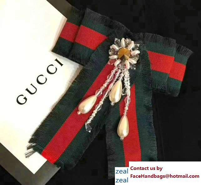 Gucci Web Fringe Grosgrain Bow Brooch 490898 Green/Red