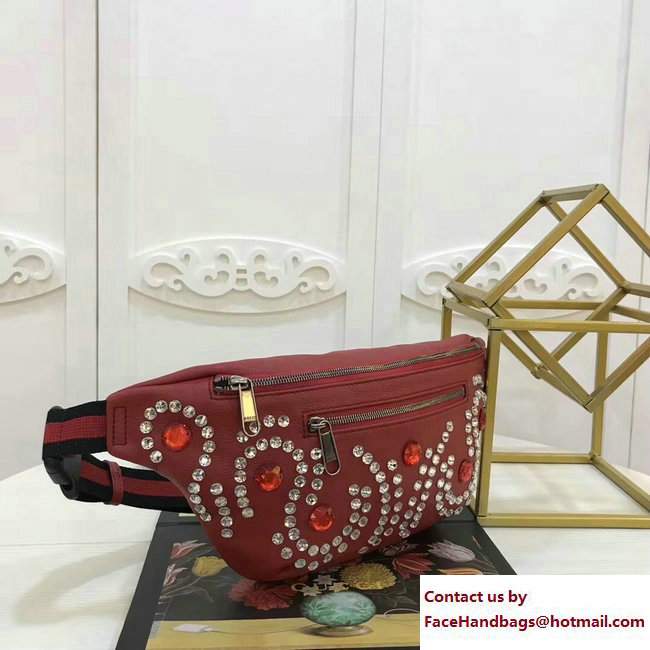 Gucci Web Leather Belt Bag Red With Crystals 484683 2018 - Click Image to Close