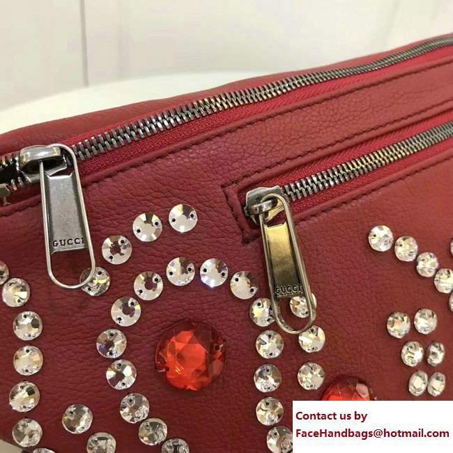 Gucci Web Leather Belt Bag Red With Crystals 484683 2018