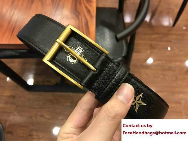 Gucci Width 38mm Bees and Stars Leather Belt 495125 Black with Gold Hardware 2018