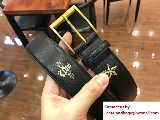 Gucci Width 38mm Bees and Stars Leather Belt 495125 Black with Gold Hardware 2018 - Click Image to Close