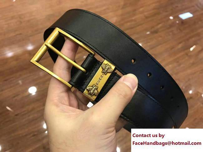 Gucci Width 38mm Leather Belt With Bees 495122 Black with Gold Hardware 2018