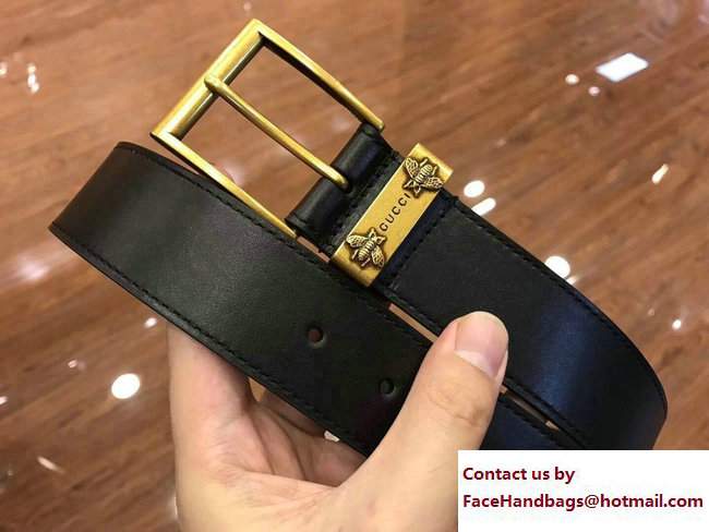 Gucci Width 38mm Leather Belt With Bees 495122 Black with Gold Hardware 2018 - Click Image to Close