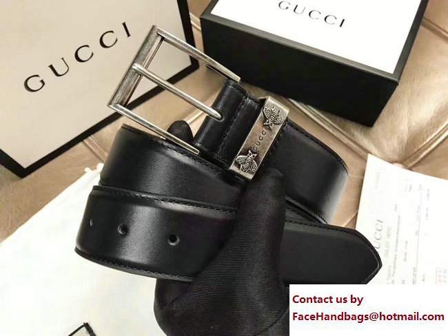 Gucci Width 38mm Leather Belt With Bees 495122 Black with Silver Hardware 2018