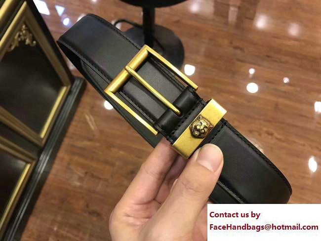 Gucci Width 38mm Leather Belt With Feline Head 495124 Black with Gold Hardware 2018 - Click Image to Close