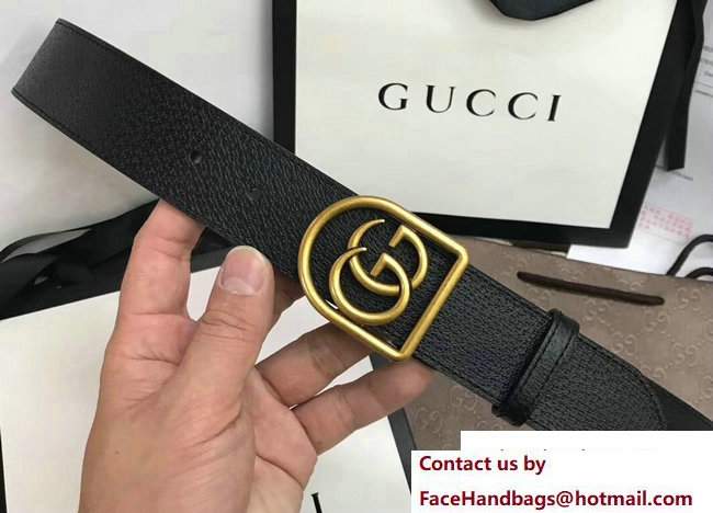 Gucci Width 4cm Leather Belt With Framed Double G 495128 Black with Gold Hardware 2018 - Click Image to Close