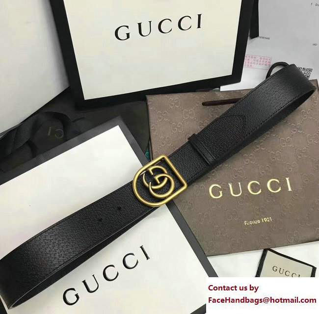 Gucci Width 4cm Leather Belt With Framed Double G 495128 Black with Gold Hardware 2018