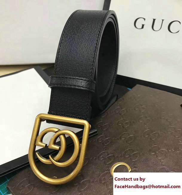 Gucci Width 4cm Leather Belt With Framed Double G 495128 Black with Gold Hardware 2018 - Click Image to Close