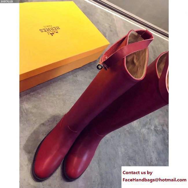 Hermes Box Calfskin Kelly Strap Jumping Boots Red