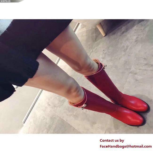 Hermes Box Calfskin Kelly Strap Jumping Boots Red