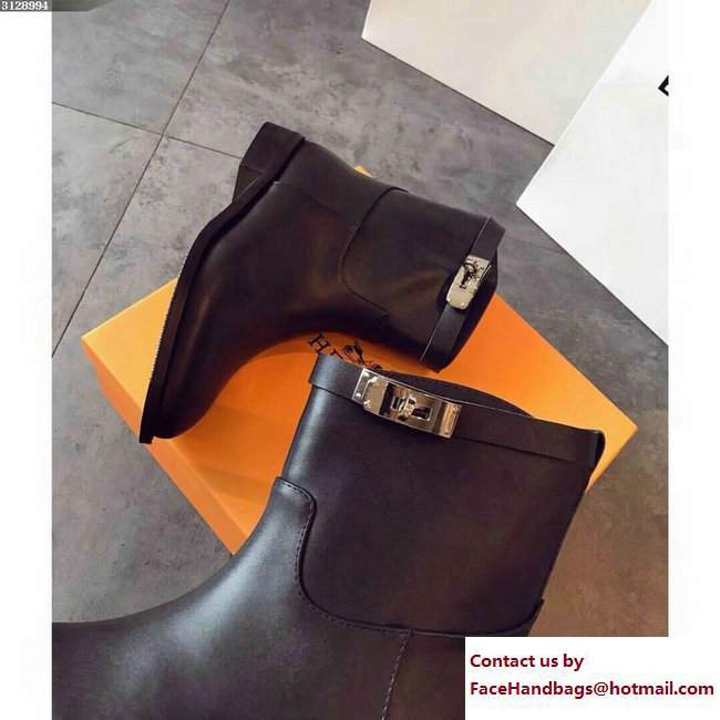 Hermes Calfskin Kelly Strap Neo Low Boots Black - Click Image to Close