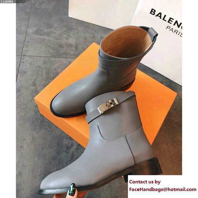 Hermes Calfskin Kelly Strap Neo Low Boots Gray