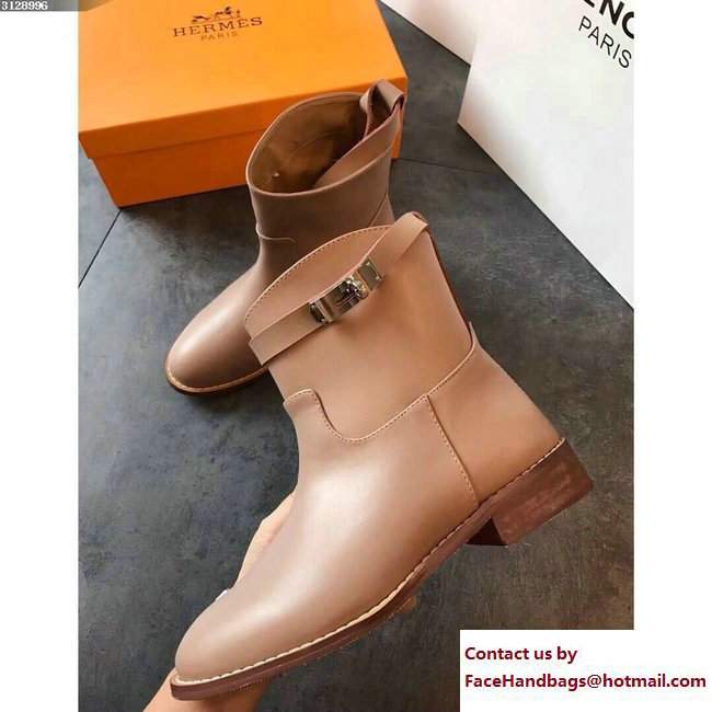 Hermes Calfskin Kelly Strap Neo Low Boots Nude - Click Image to Close