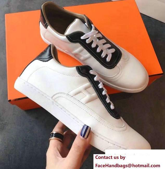 Hermes Calfskin Quicker Sneakers White/Black 2018 - Click Image to Close