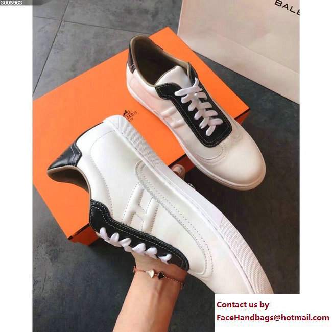 Hermes Calfskin Quicker Sneakers White/Black 2018 - Click Image to Close