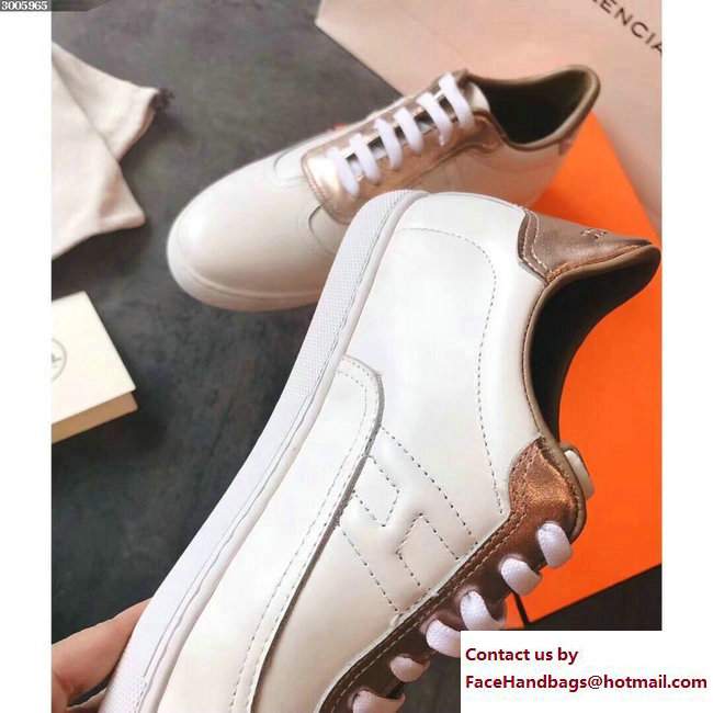 Hermes Calfskin Quicker Sneakers White/Gold 2018