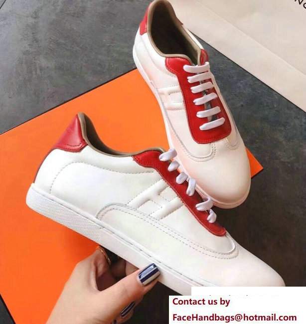 Hermes Calfskin Quicker Sneakers White/Red 2018
