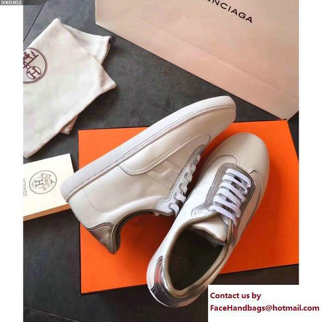 Hermes Calfskin Quicker Sneakers White/Silver 2018