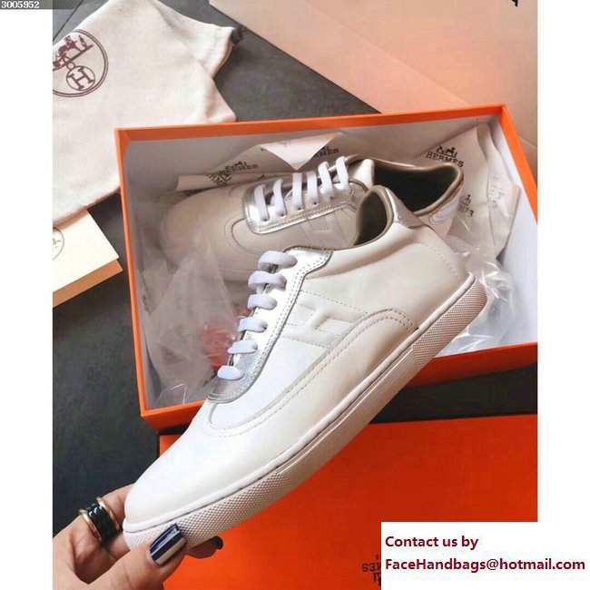 Hermes Calfskin Quicker Sneakers White/Silver 2018