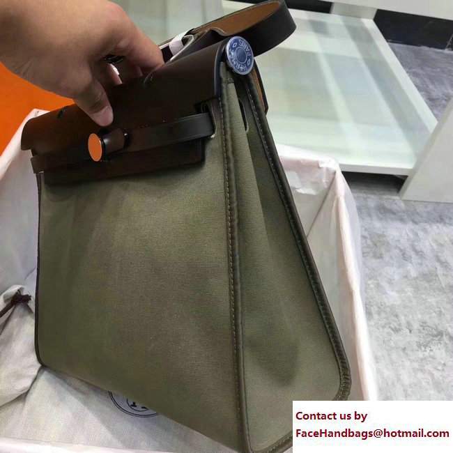 Hermes Canvas And Leather Herbag Zip 31 Bag Army Green/Black - Click Image to Close