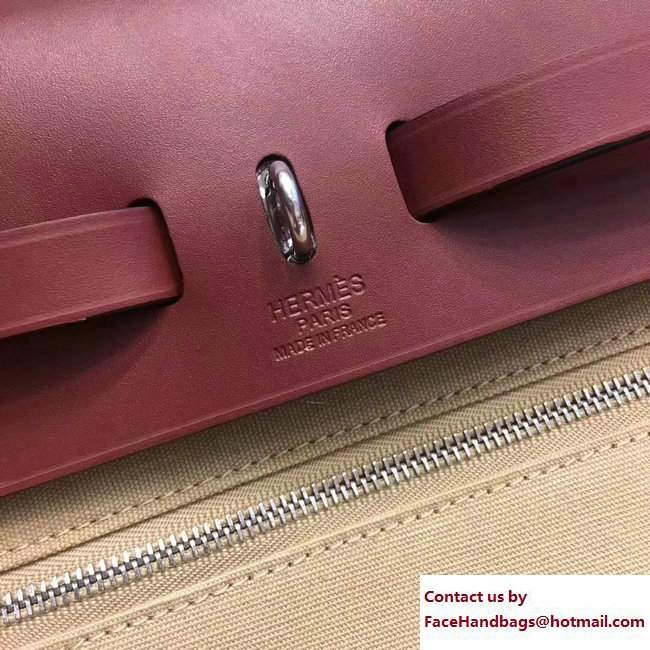 Hermes Canvas And Leather Herbag Zip 31 Bag Beige/Burgundy - Click Image to Close