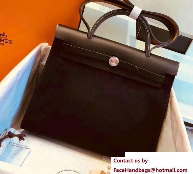 Hermes Canvas And Leather Herbag Zip 31 Bag Black/Dark Coffee - Click Image to Close
