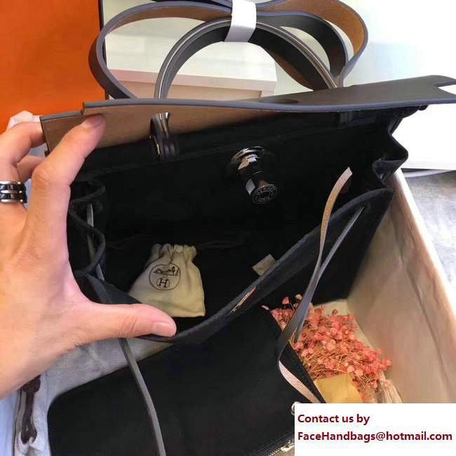 Hermes Canvas And Leather Herbag Zip 31 Bag Black/Dark Coffee - Click Image to Close
