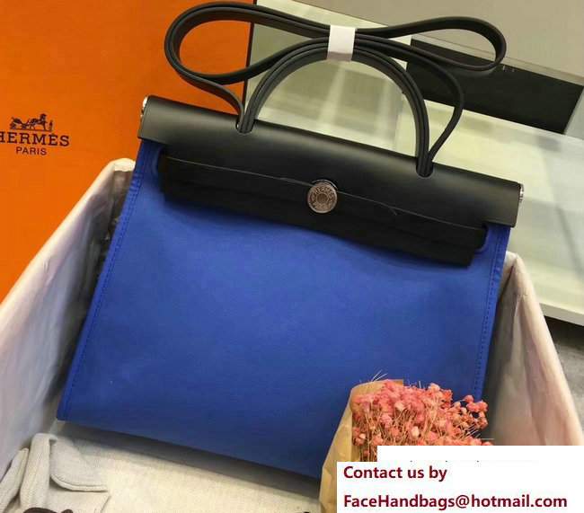 Hermes Canvas And Leather Herbag Zip 31 Bag Blue/Black - Click Image to Close