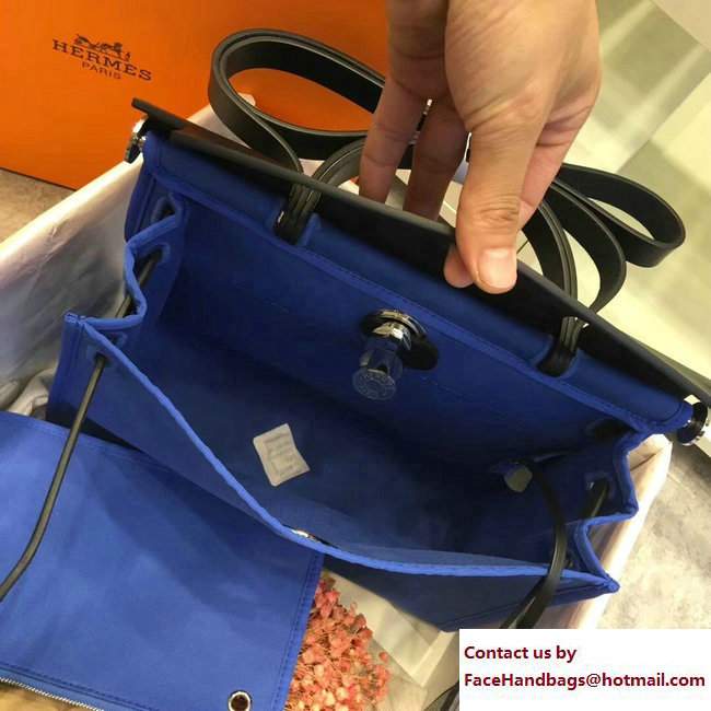 Hermes Canvas And Leather Herbag Zip 31 Bag Blue/Black - Click Image to Close