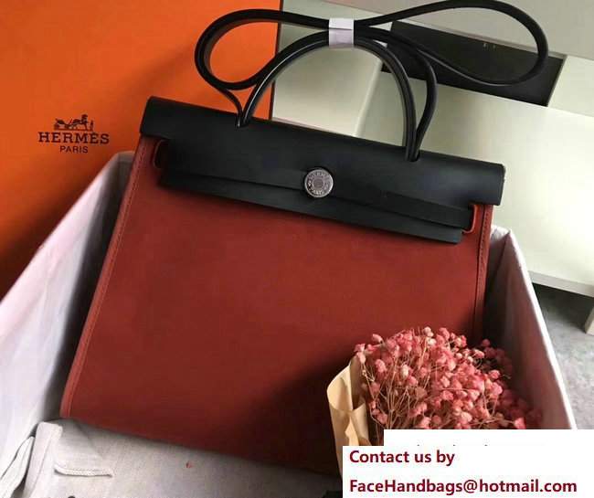 Hermes Canvas And Leather Herbag Zip 31 Bag Brick Red/Black - Click Image to Close