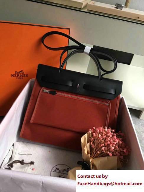 Hermes Canvas And Leather Herbag Zip 31 Bag Brick Red/Black