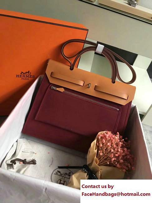 Hermes Canvas And Leather Herbag Zip 31 Bag Burgundy/Light Coffee
