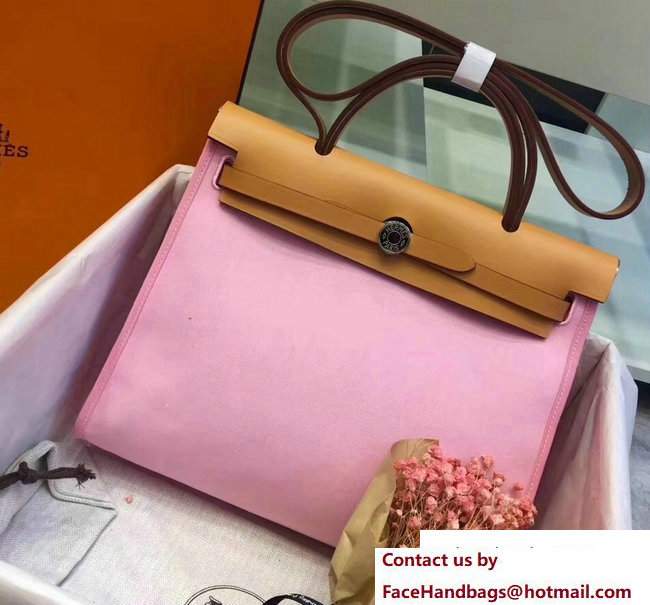 Hermes Canvas And Leather Herbag Zip 31 Bag Cherry Pink/Khaki - Click Image to Close
