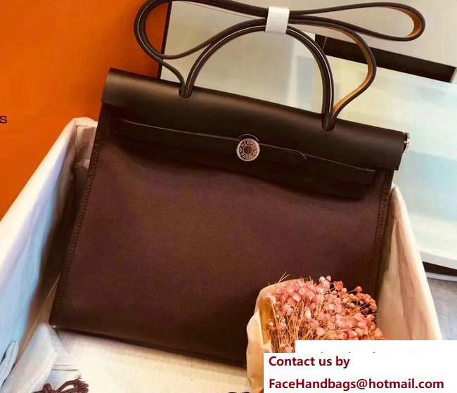 Hermes Canvas And Leather Herbag Zip 31 Bag Coffee/Black - Click Image to Close
