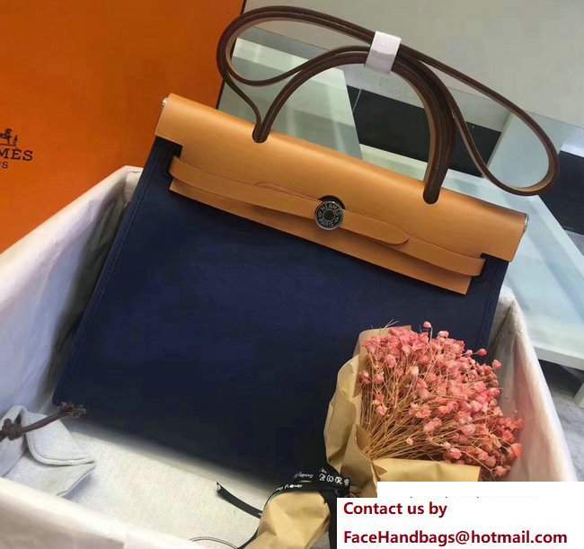 Hermes Canvas And Leather Herbag Zip 31 Bag Dark Blue/Khaki - Click Image to Close