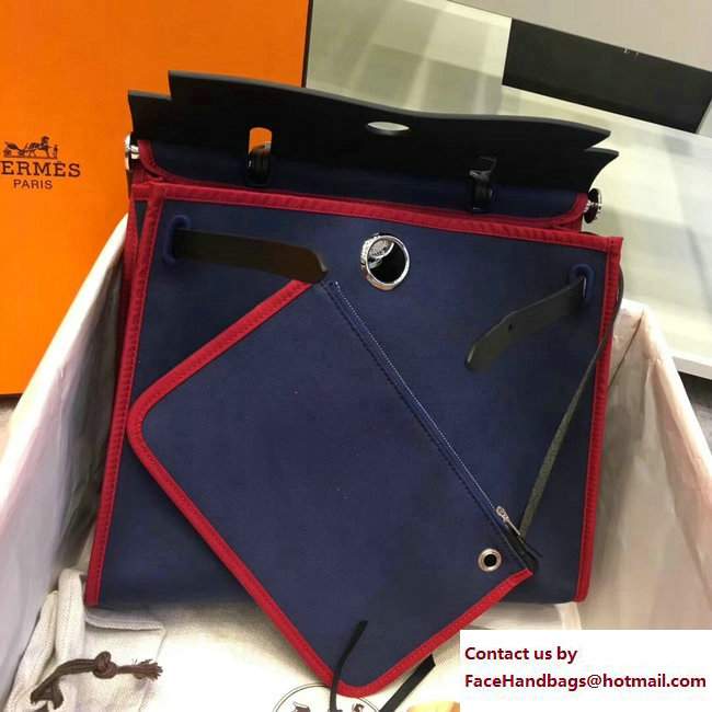 Hermes Canvas And Leather Herbag Zip 31 Bag Dark Blue/Red/Black